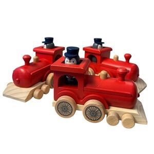 Hearth & Hand Magnolia Wooden Toy Train Penguin Conductor Bundle of 3 NWT 7x5